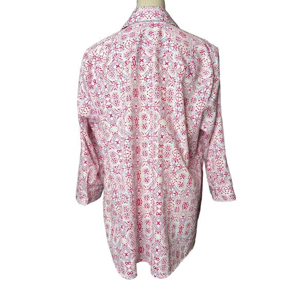 Foxcroft Tunic Blouse in Reddish Pink and Blue Floral Print Size 16W - Picture 3 of 5